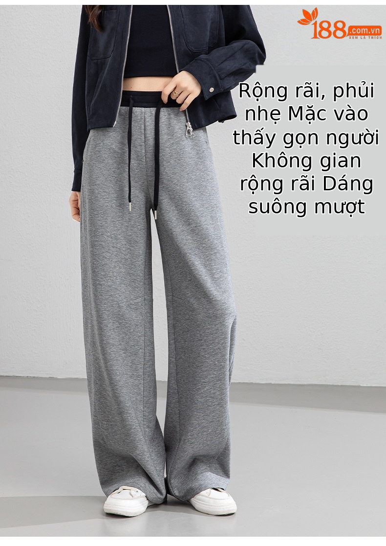 Quần thể thao nữ ống rộng dáng suông rút dây phong cách Mỹ — màu xanh navy chi tiết 8
