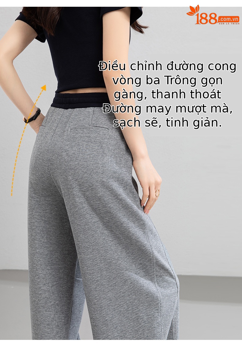 Quần thể thao nữ ống rộng dáng suông rút dây phong cách Mỹ — màu xanh navy chi tiết 14