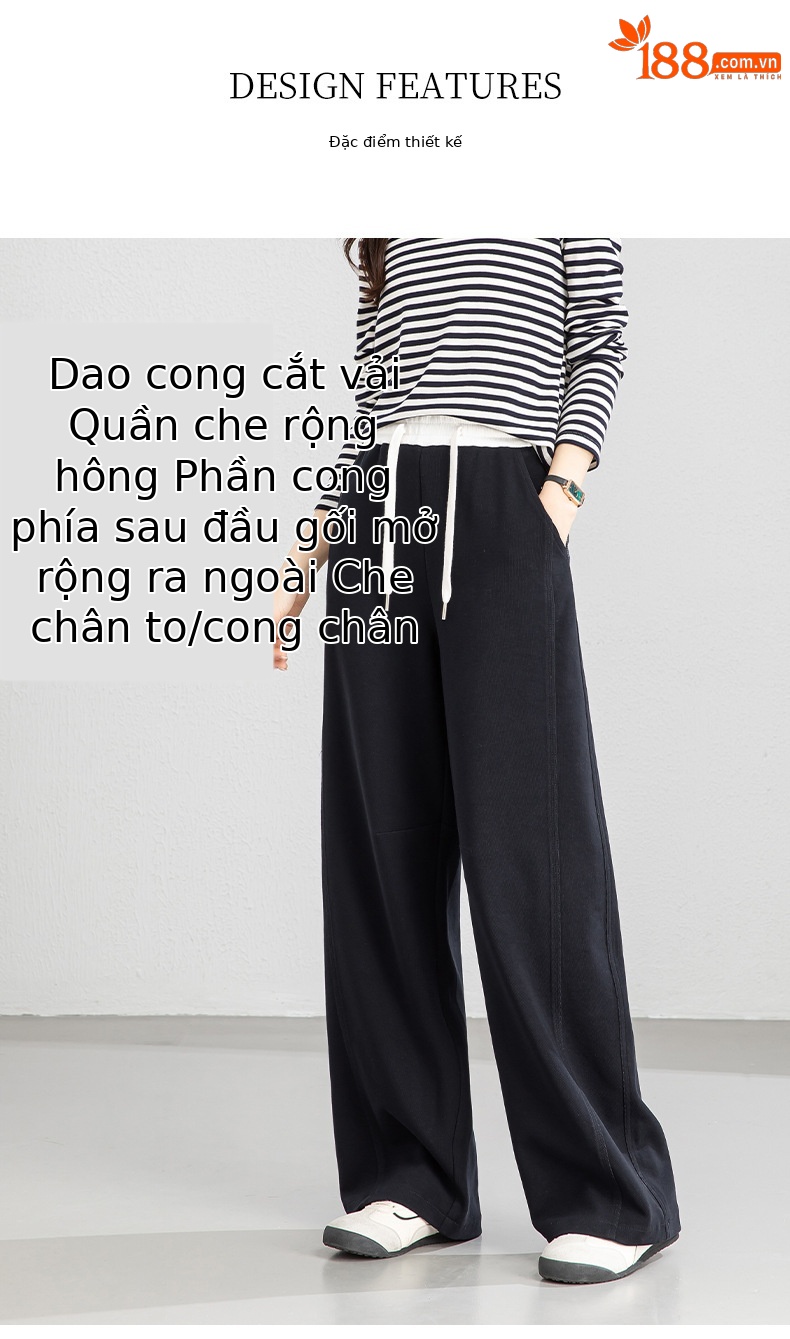 Quần thể thao nữ ống rộng dáng suông rút dây phong cách Mỹ — màu xanh navy chi tiết 7