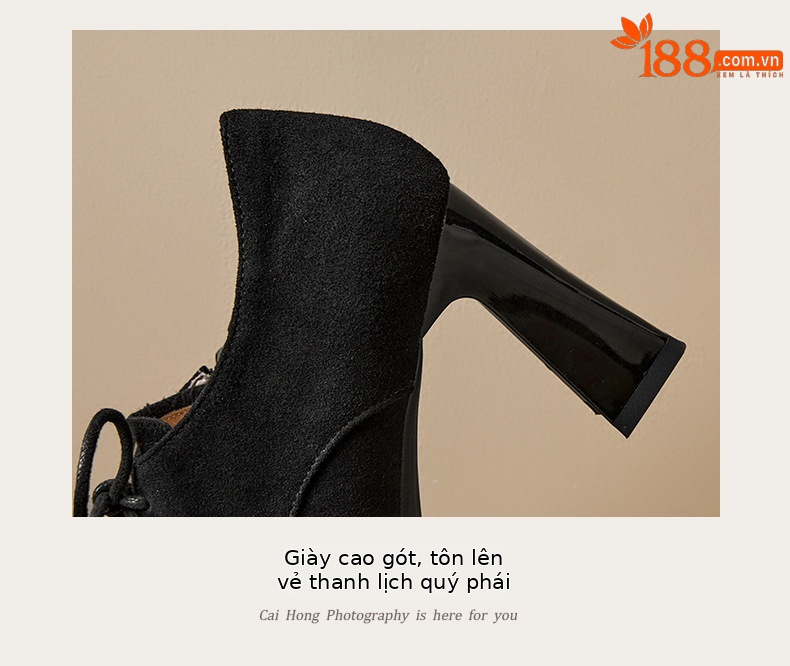 Giày cao gót nữ mũi nhọn da bò sơn đen gót vuông 8 cm — Da bò sơn đen chi tiết 6