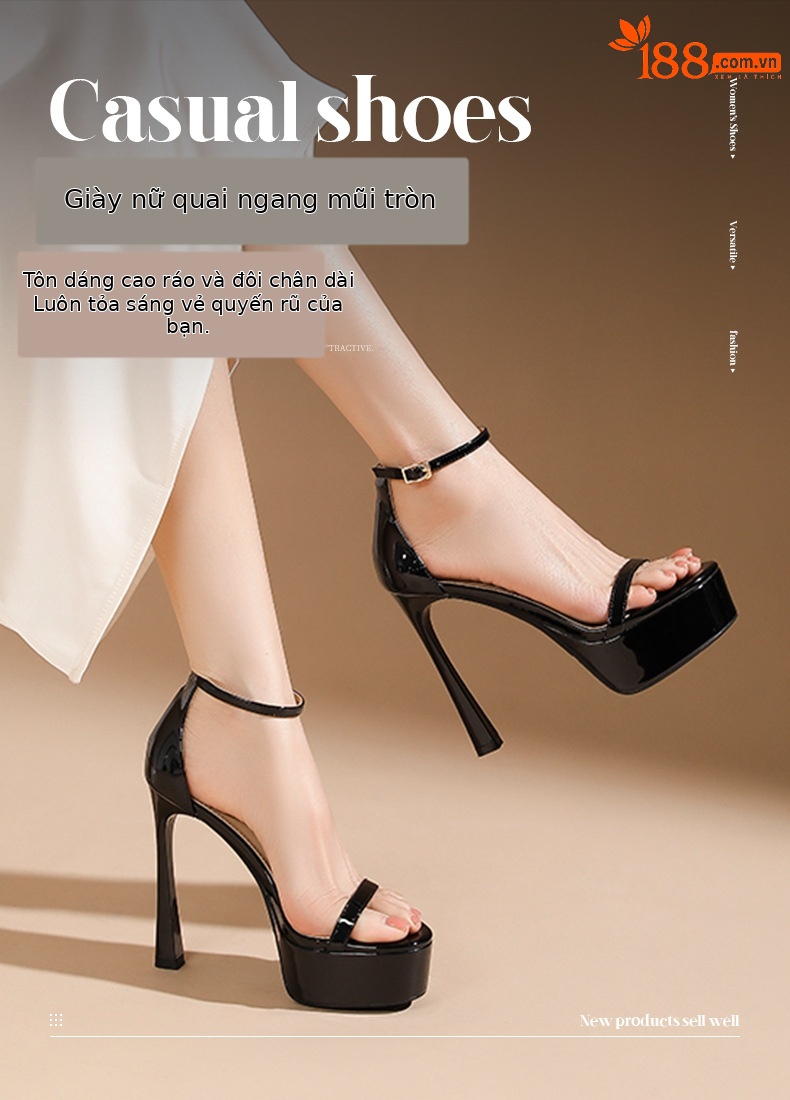 Sandal cao gót nữ quai ngang khóa cài, gót 9 cm, đế platform — Da-9cm chi tiết 1