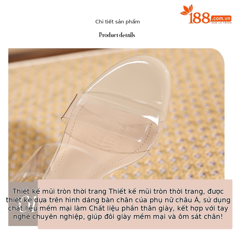 Sandal cao gót nữ mũi tròn quai ngang trong suốt, đế platform, gót 13 cm — Màu da-13cm chi tiết 3