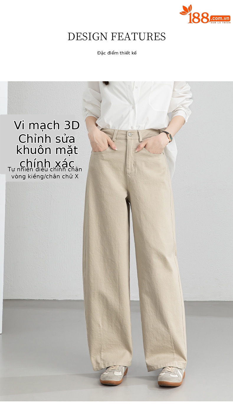 Quần jean nữ ống rộng cạp cao dáng suông vải denim wash nhẹ — Tên chi tiết 7