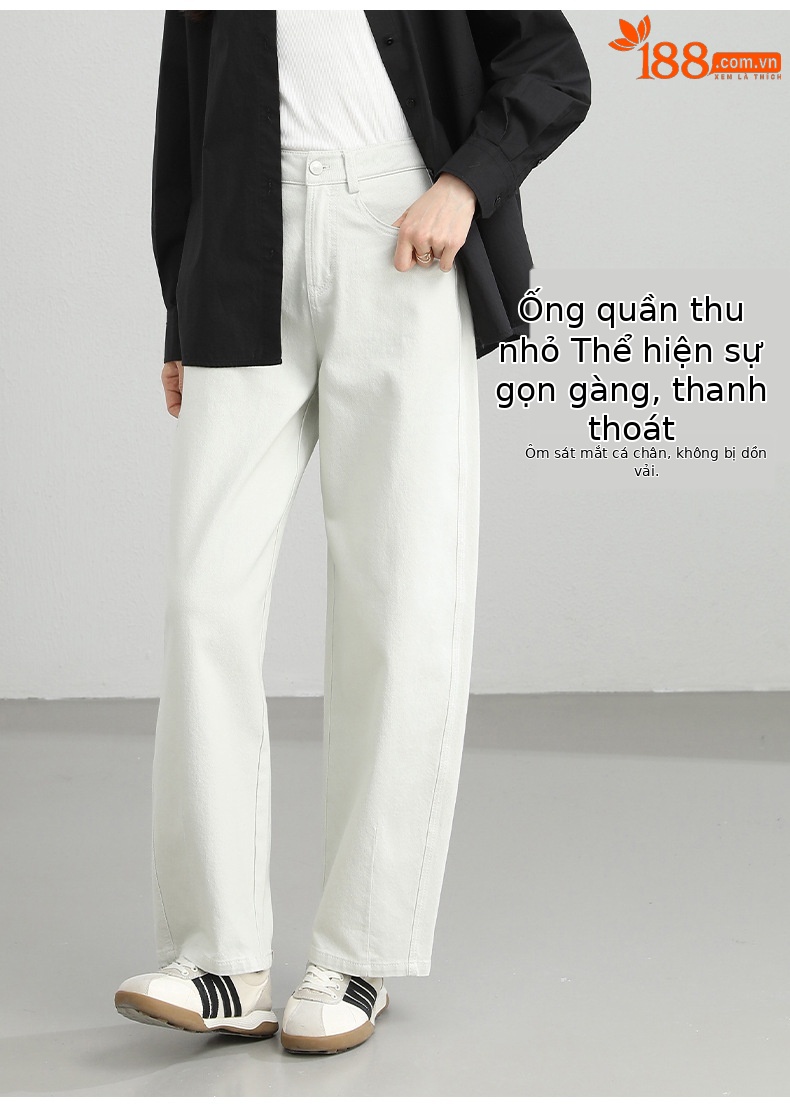 Quần jean nữ ống rộng cạp cao dáng suông vải denim wash nhẹ — Tên chi tiết 9