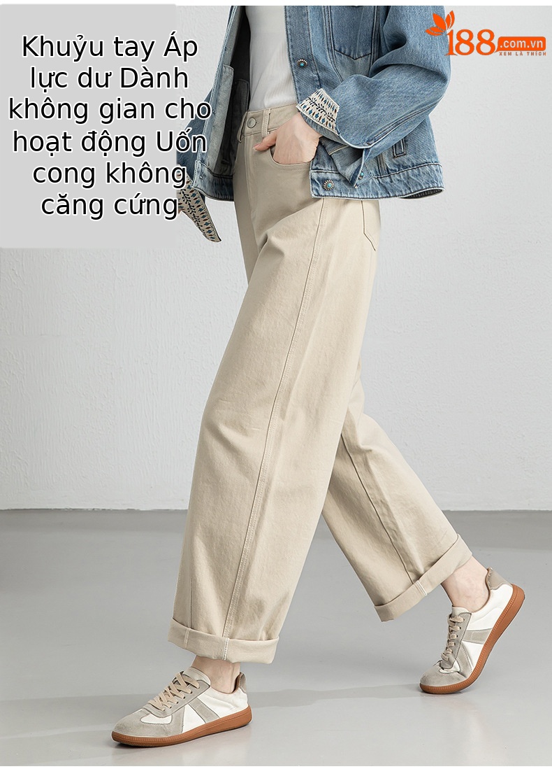 Quần jean nữ ống rộng cạp cao dáng suông vải denim wash nhẹ — Tên chi tiết 10