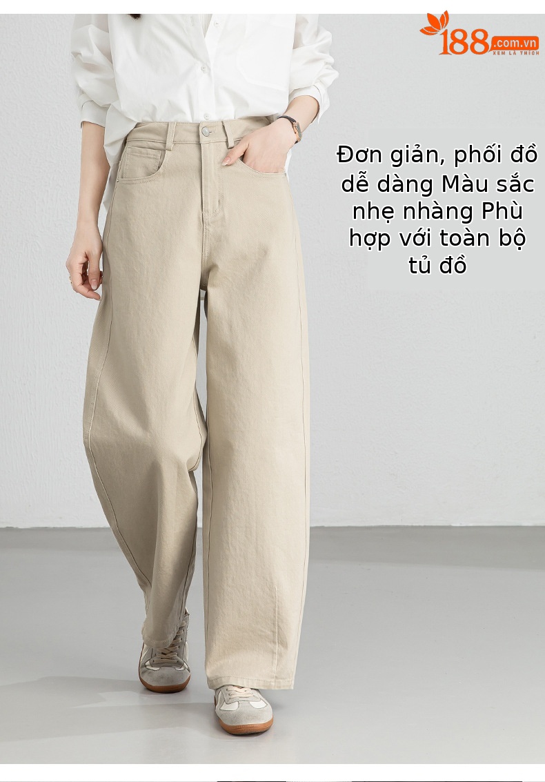 Quần jean nữ ống rộng cạp cao dáng suông vải denim wash nhẹ — Tên chi tiết 11