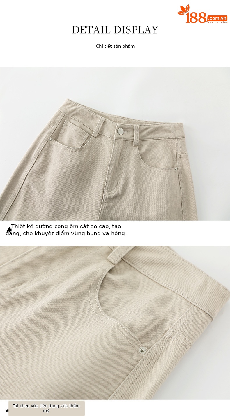 Quần jean nữ ống rộng cạp cao dáng suông vải denim wash nhẹ — Tên chi tiết 14