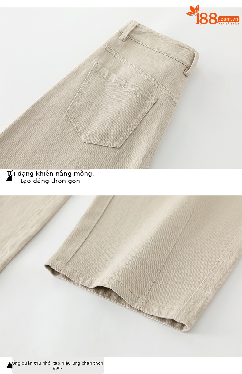 Quần jean nữ ống rộng cạp cao dáng suông vải denim wash nhẹ — Tên chi tiết 16