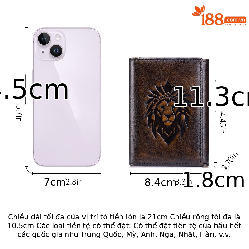 Ví nam da bò gập ba chống trộm RFID phong cách cổ điển — Nâu cà phê - phai màu, Nâu cà phê, Đen, Nâu ngựa hoang