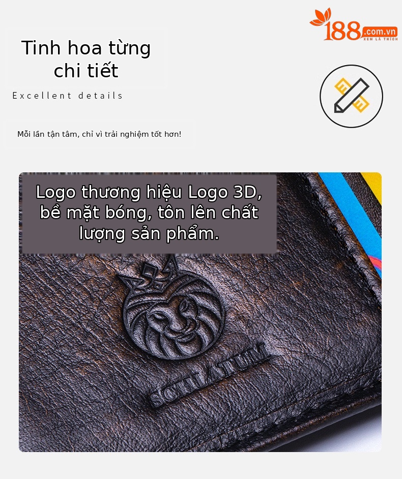 Ví nam da bò gập ba chống trộm RFID phong cách cổ điển — Nâu cà phê - phai màu, Nâu cà phê, Đen, Nâu ngựa hoang chi tiết 7