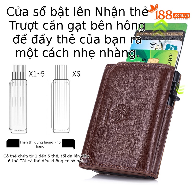 Ví nam gập mini da bò thật chống trộm RFID ba khúc — Đỏ nâu, Đen, Cà phê - Ngựa điên