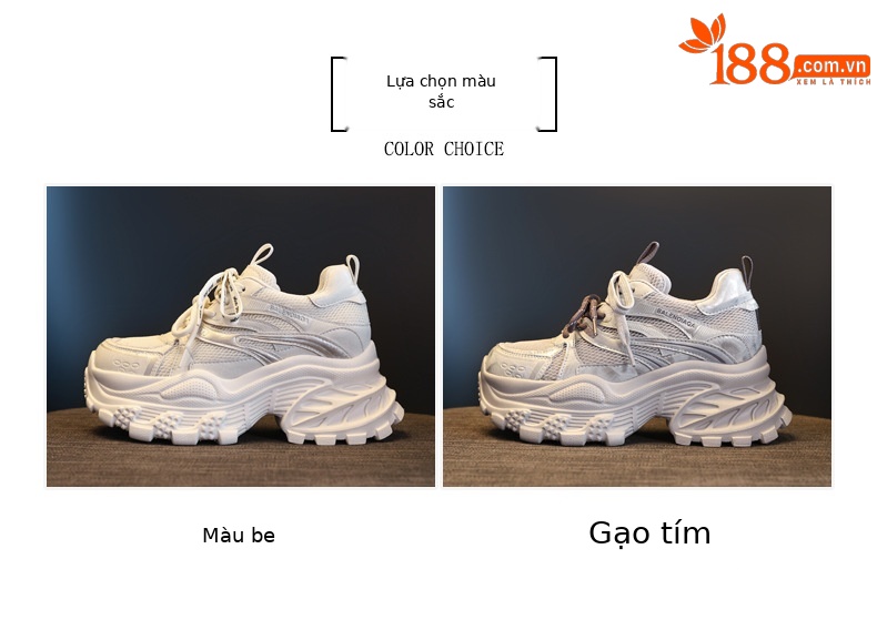 Giày thể thao nữ đế dày tăng chiều cao phong cách vintage — Bạc trắng chi tiết 2