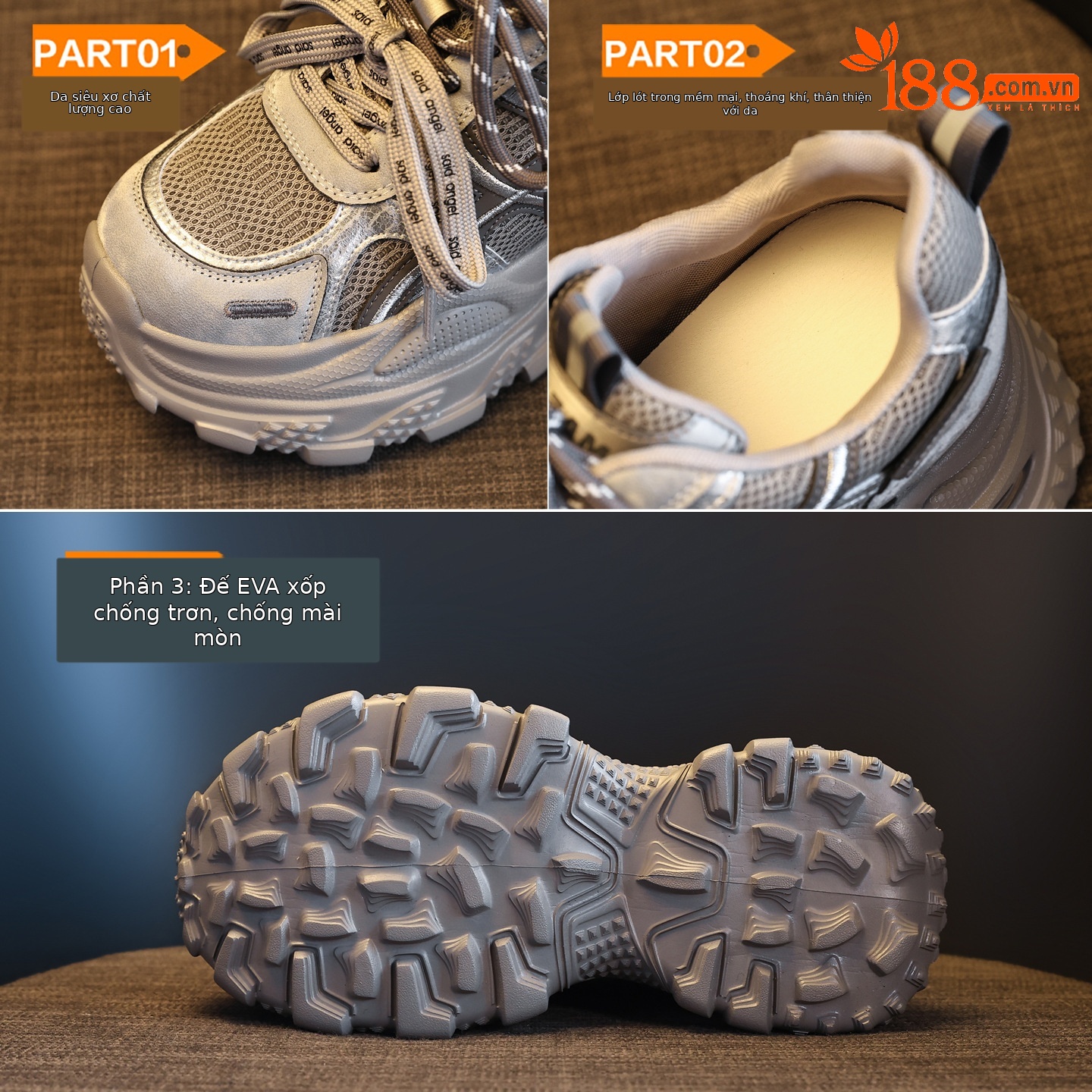 Giày sneaker nữ đế dày tăng chiều cao lưới thoáng khí — xám xanh chi tiết 1