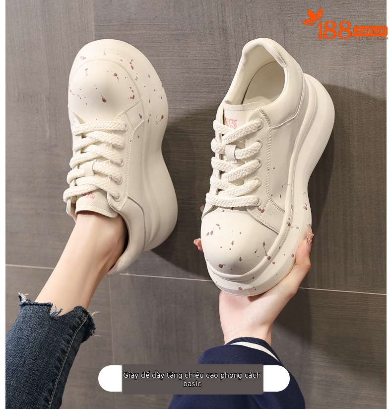 Giày sneaker nữ đế dày tăng chiều cao phong cách graffiti trắng hồng — Trắng hồng chi tiết 1