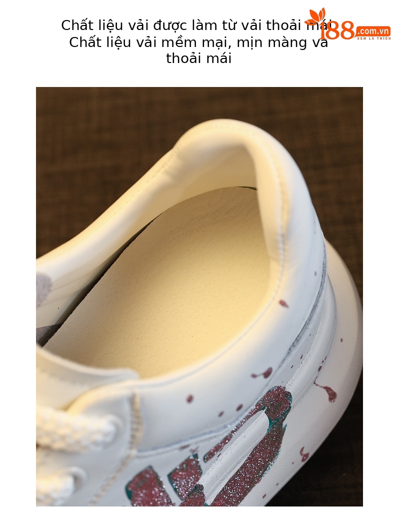 Giày sneaker nữ đế dày tăng chiều cao phong cách graffiti trắng hồng — Trắng hồng chi tiết 8