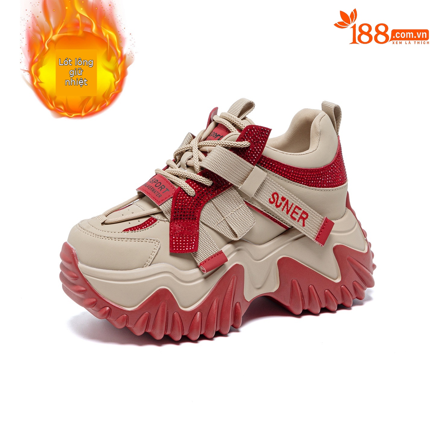 Giày sneaker nữ chunky đế dày phong cách retro, tăng chiều cao — Xám lông cừu 5013-1, Be lông cừu 5013-1, Be một lớp 5013, Đỏ lông cừu 5013-1