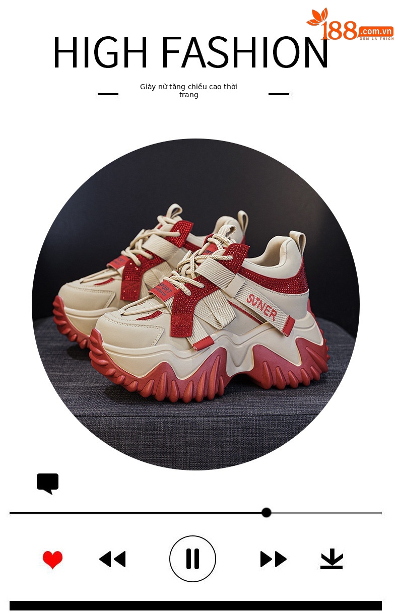 Giày sneaker nữ chunky đế dày phong cách retro, tăng chiều cao — Xám lông cừu 5013-1, Be lông cừu 5013-1, Be một lớp 5013, Đỏ lông cừu 5013-1 chi tiết 5