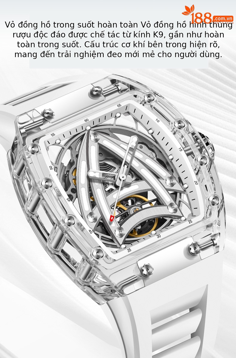 Đồng hồ nam automatic skeleton lộ máy mặt kính acrylic phát quang chi tiết 3