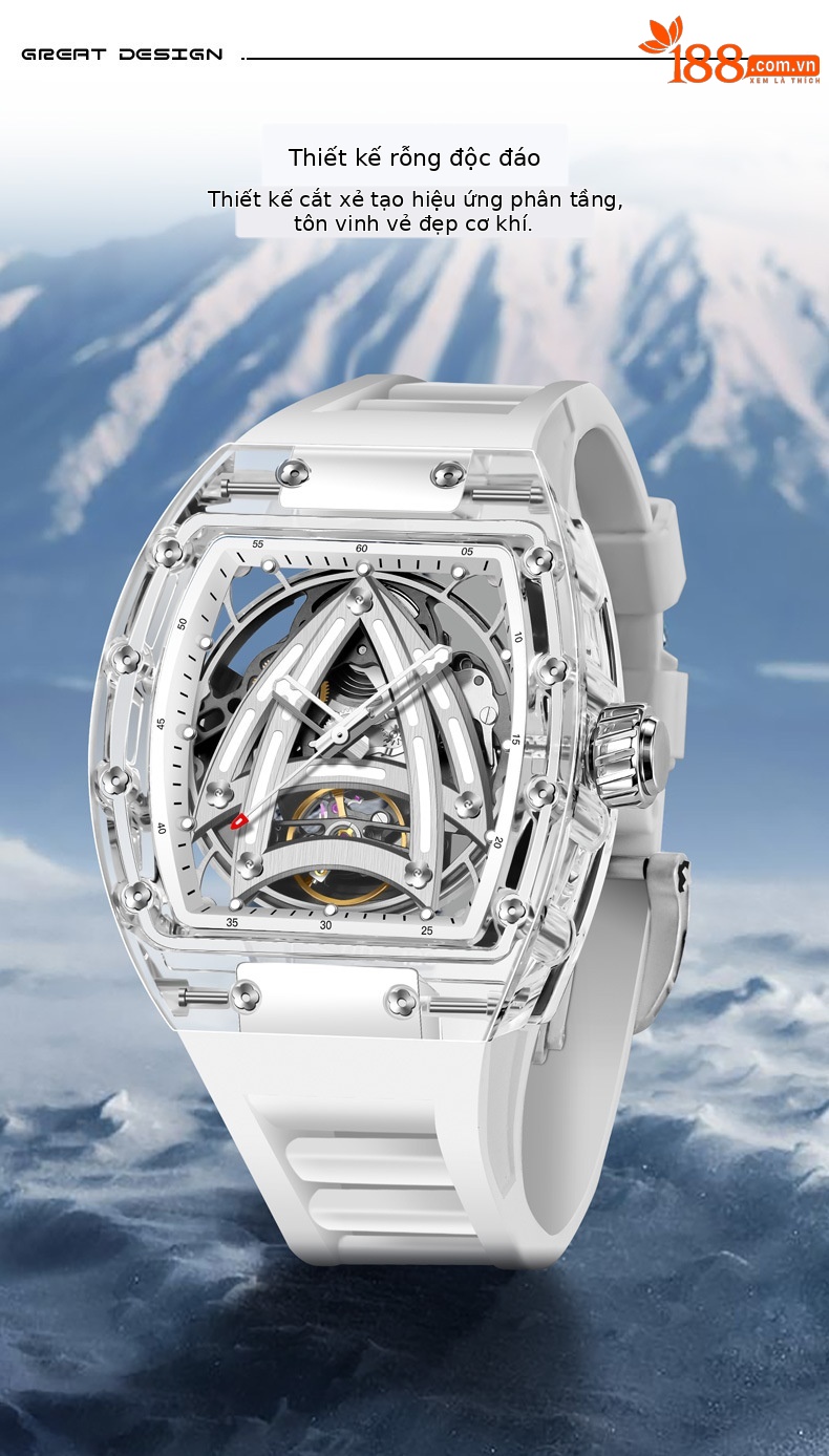 Đồng hồ nam automatic skeleton lộ máy mặt kính acrylic phát quang chi tiết 4