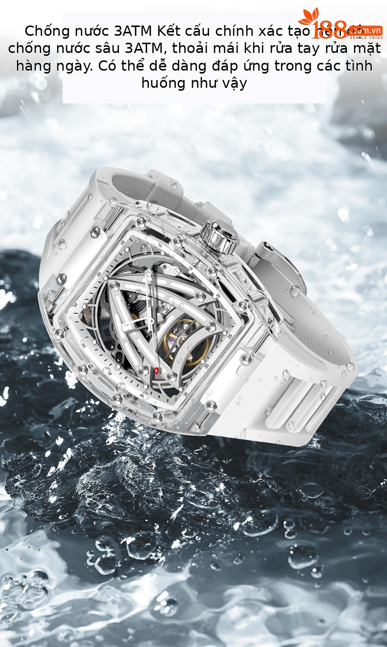 Đồng hồ nam automatic skeleton lộ máy mặt kính acrylic phát quang chi tiết 6