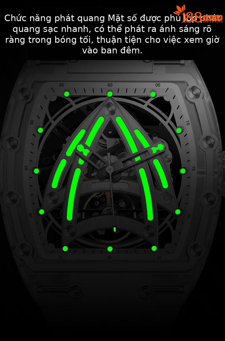Đồng hồ nam automatic skeleton lộ máy mặt kính acrylic phát quang chi tiết 7