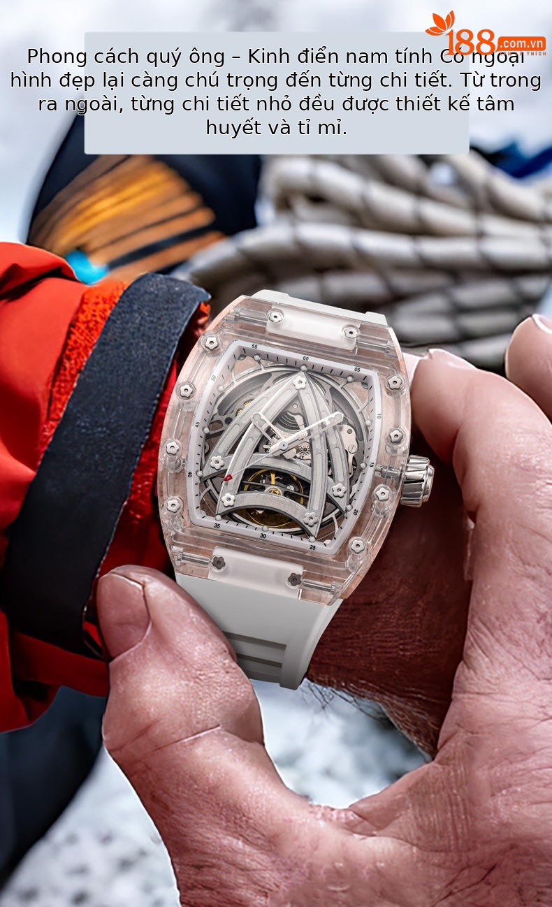 Đồng hồ nam automatic skeleton lộ máy mặt kính acrylic phát quang chi tiết 8