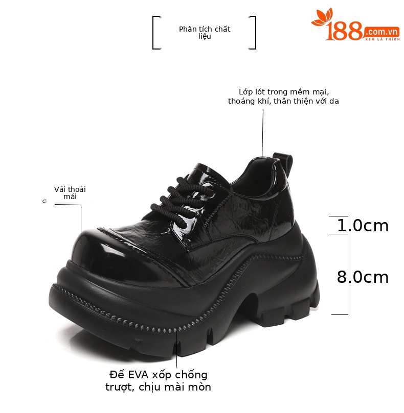 Giày sneaker nữ đế dày tăng chiều cao phong cách Anh Quốc mũi to — màu đen chi tiết 2