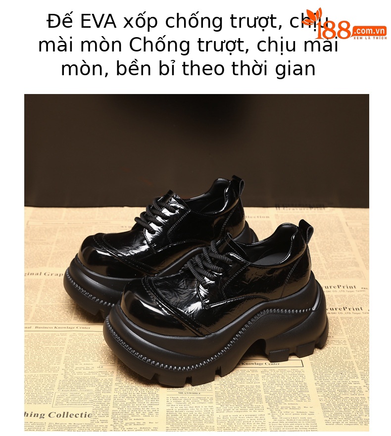 Giày sneaker nữ đế dày tăng chiều cao phong cách Anh Quốc mũi to — màu đen chi tiết 6