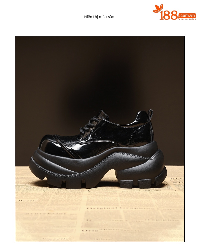 Giày sneaker nữ đế dày tăng chiều cao phong cách Anh Quốc mũi to — màu đen chi tiết 10