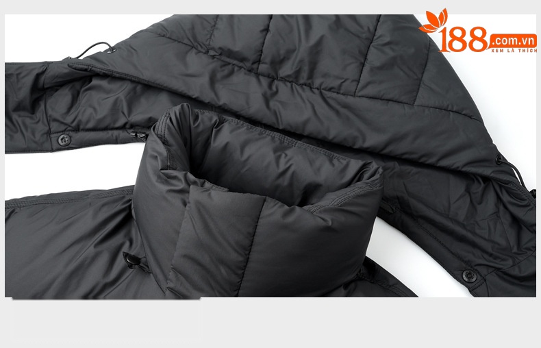 Áo phao nam dáng dài mũ rời nhẹ nhồi lông vũ 275g — đen chi tiết 26