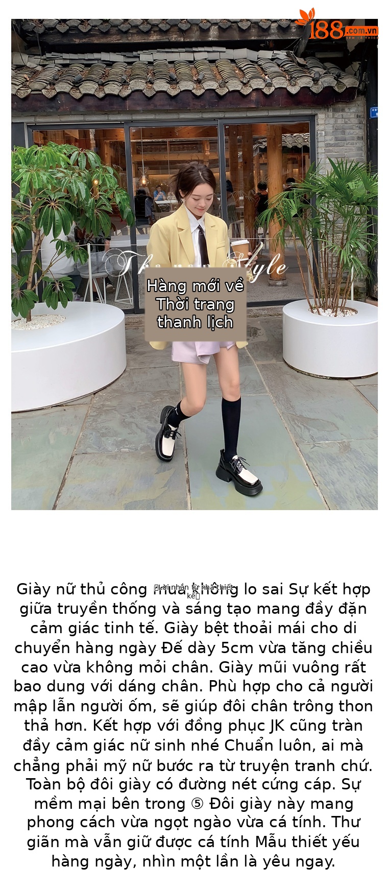 Giày loafer nữ đế xuồng platform da thật buộc dây phối màu đen trắng — màu đen chi tiết 1
