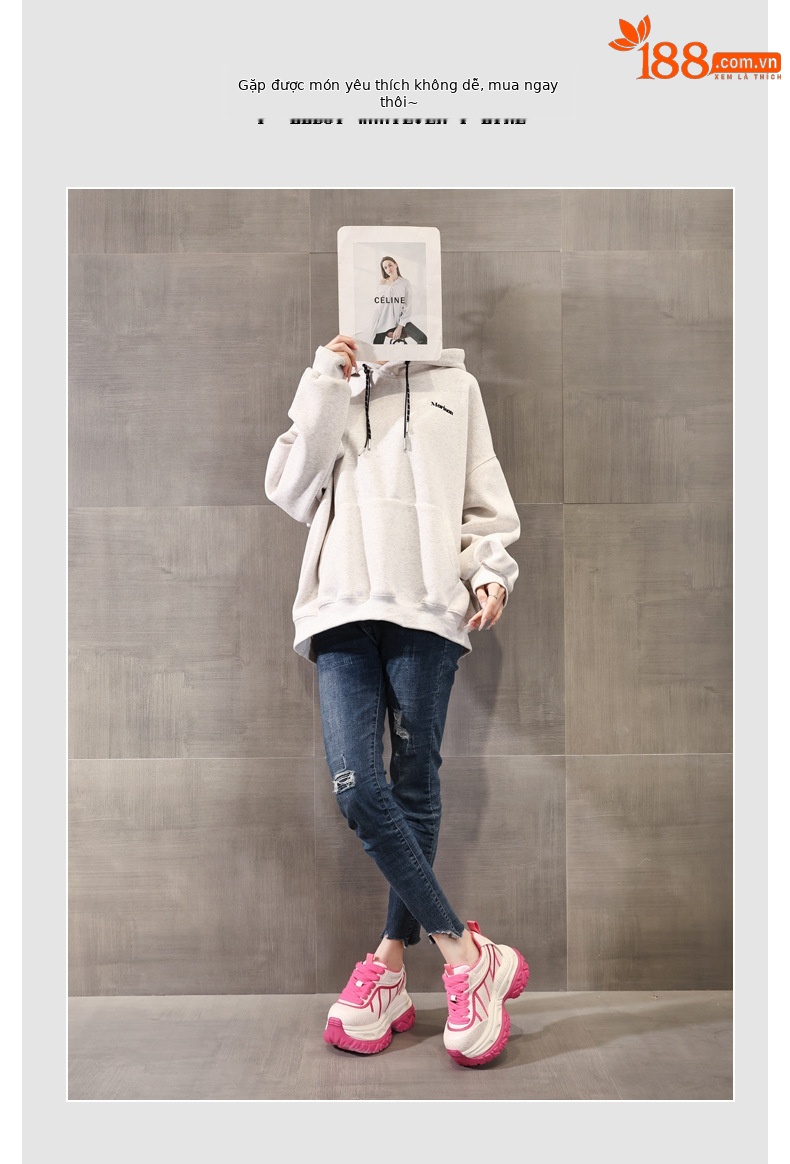 Giày sneaker nữ chunky đế dày tăng chiều cao phong cách thể thao — màu hồng chi tiết 5