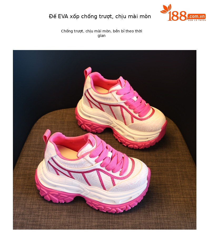 Giày sneaker nữ chunky đế dày tăng chiều cao phong cách thể thao — màu hồng chi tiết 9