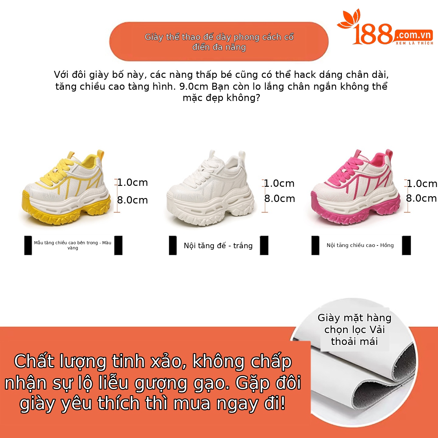 Giày sneaker nữ chunky đế dày tăng chiều cao phong cách thể thao — màu hồng