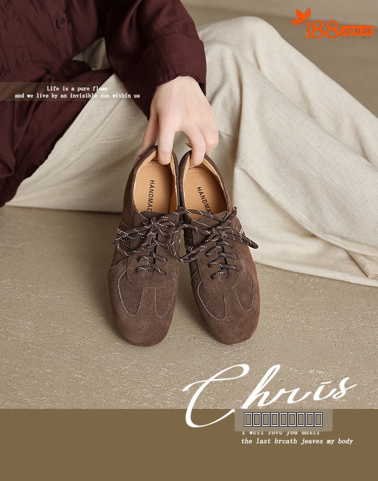 Giày sneaker nữ cổ điển mũi tròn chất liệu da lộn, đế tăng chiều cao, dây buộc — màu nâu chi tiết 1