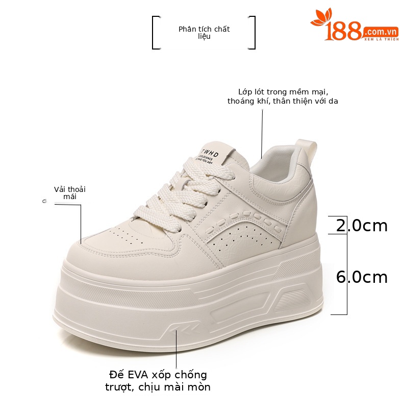 Giày sneaker nữ đế dày tăng chiều cao, phong cách thời trang đa năng — màu be chi tiết 2