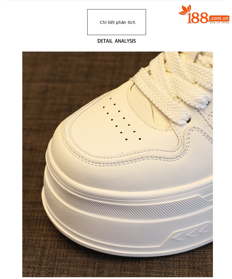 Giày sneaker nữ đế dày tăng chiều cao, phong cách thời trang đa năng — màu be chi tiết 5