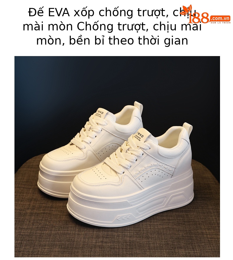 Giày sneaker nữ đế dày tăng chiều cao, phong cách thời trang đa năng — màu be chi tiết 8