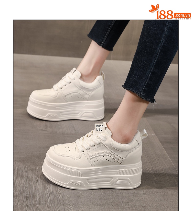 Giày sneaker nữ đế dày tăng chiều cao, phong cách thời trang đa năng — màu be chi tiết 10