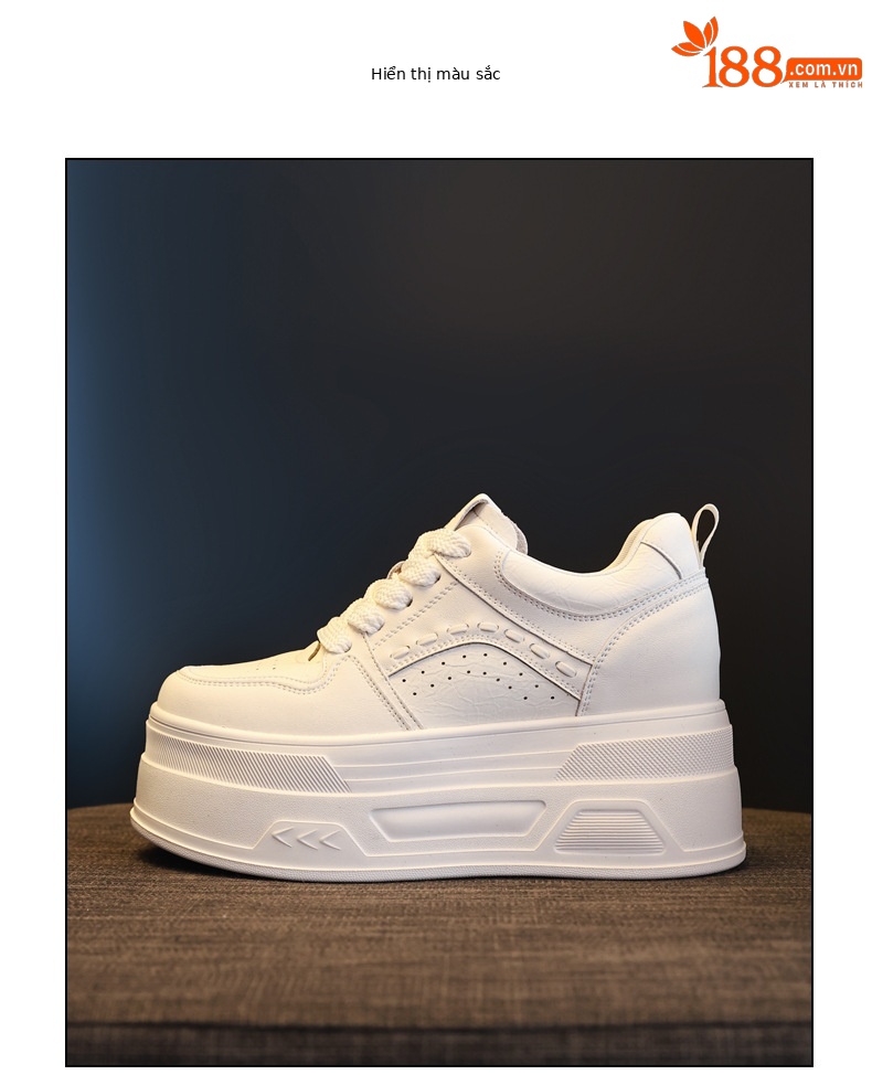 Giày sneaker nữ đế dày tăng chiều cao, phong cách thời trang đa năng — màu be chi tiết 12