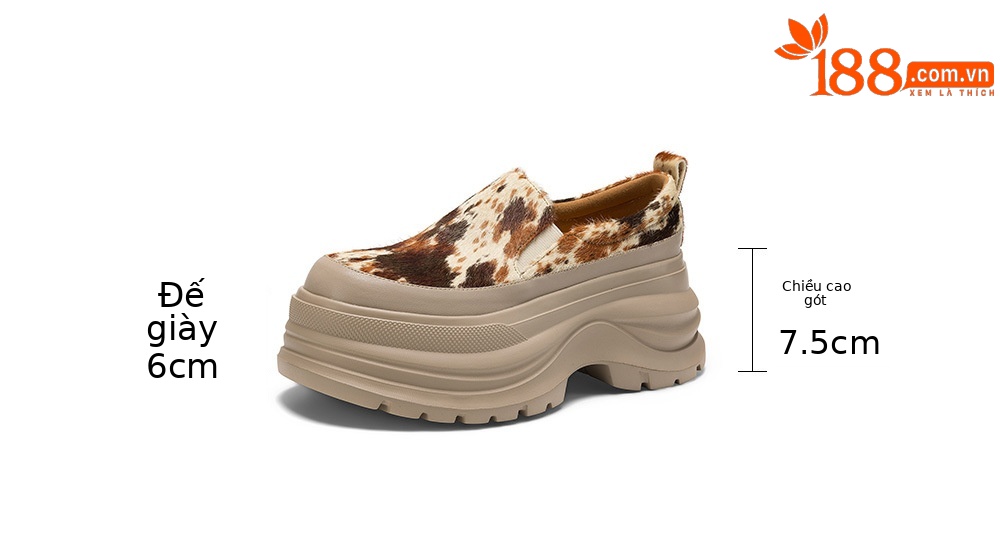 Giày loafer nữ đế xuồng platform da lông ngựa gót 7.5 cm — màu đen, màu mơ chi tiết 4