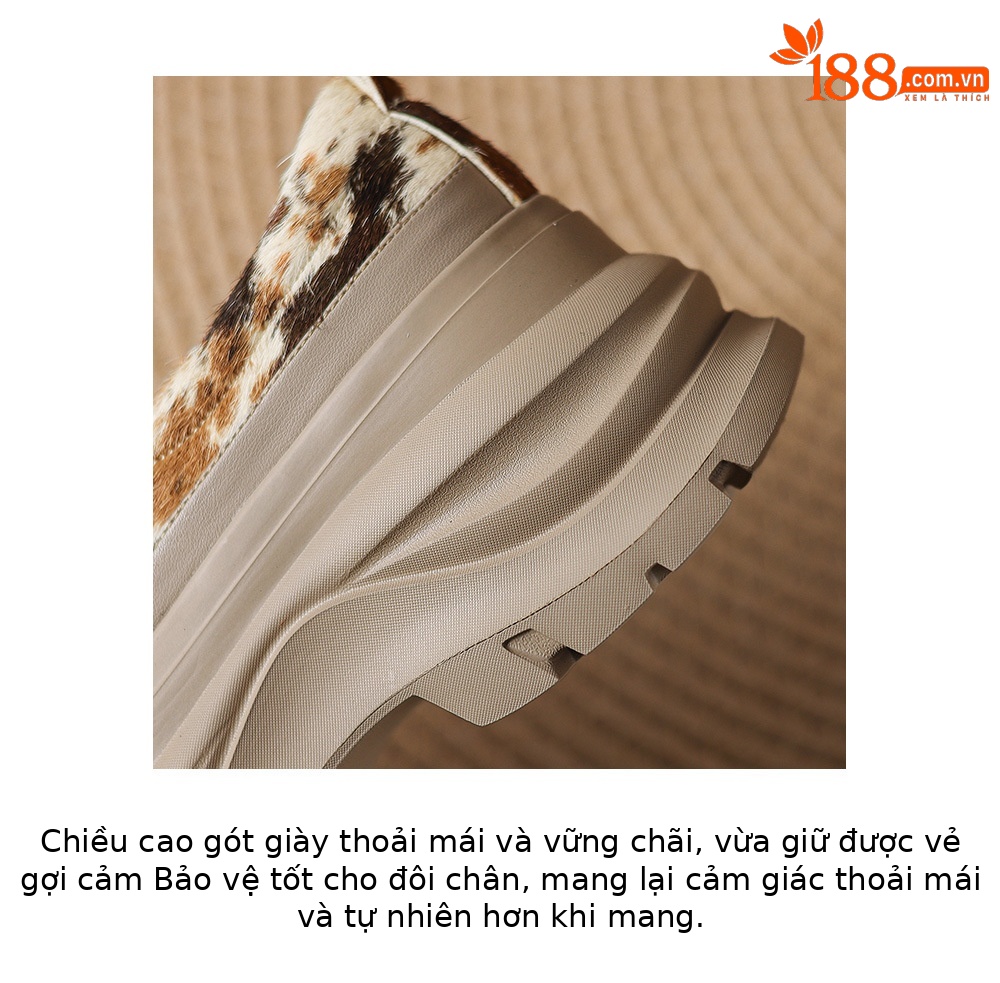 Giày loafer nữ đế xuồng platform da lông ngựa gót 7.5 cm — màu đen, màu mơ chi tiết 7