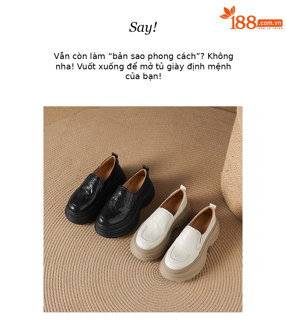 Giày lười nữ da cừu đế dày tăng chiều cao form mũi vuông — màu đen chi tiết 2