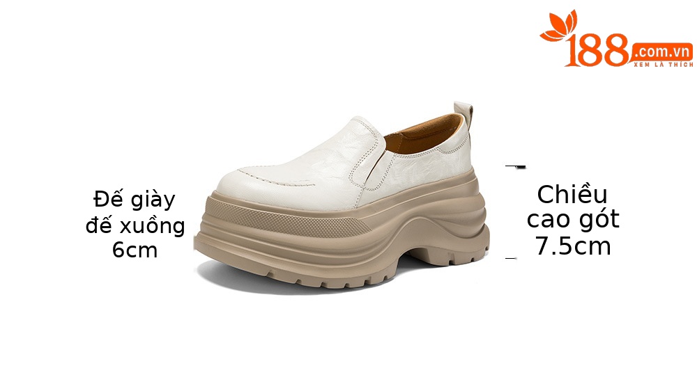 Giày lười nữ da cừu đế dày tăng chiều cao form mũi vuông — màu đen chi tiết 4
