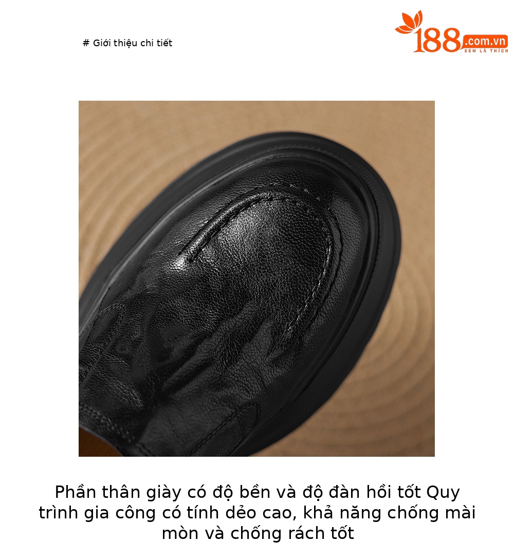 Giày lười nữ da cừu đế dày tăng chiều cao form mũi vuông — màu đen chi tiết 6