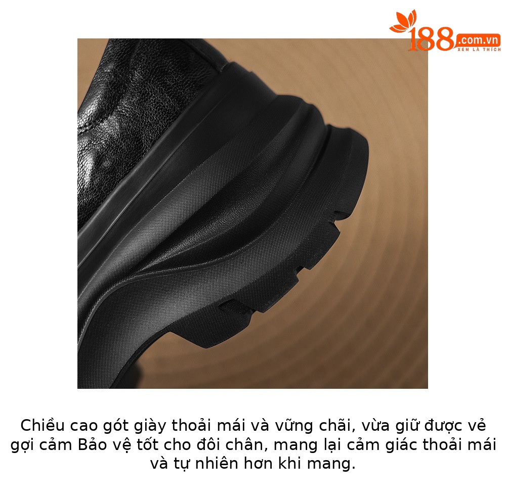 Giày lười nữ da cừu đế dày tăng chiều cao form mũi vuông — màu đen chi tiết 7