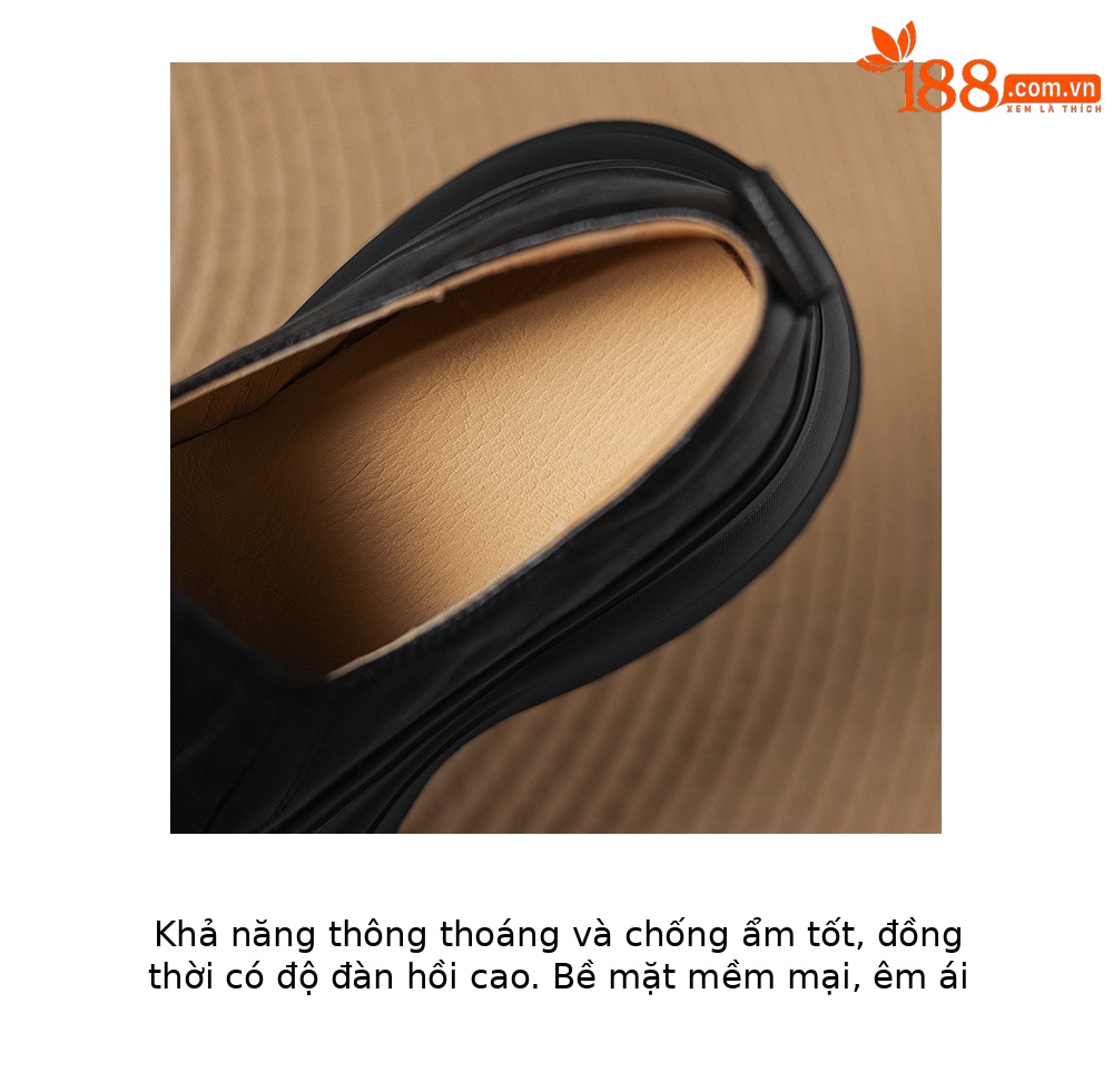 Giày lười nữ da cừu đế dày tăng chiều cao form mũi vuông — màu đen chi tiết 9