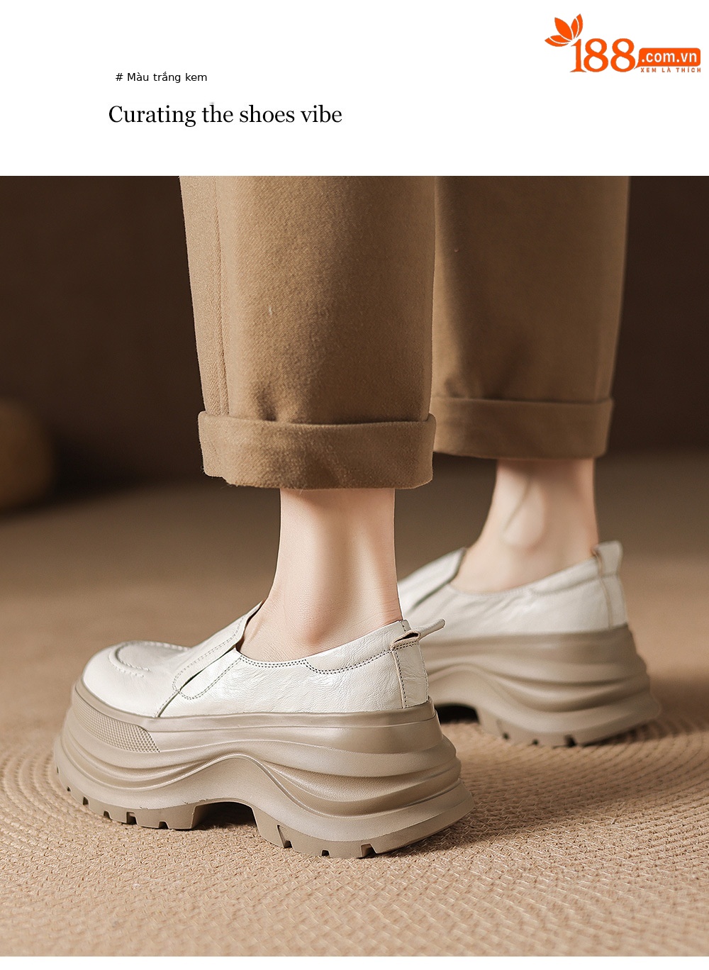 Giày lười nữ da cừu đế dày tăng chiều cao form mũi vuông — màu đen chi tiết 18
