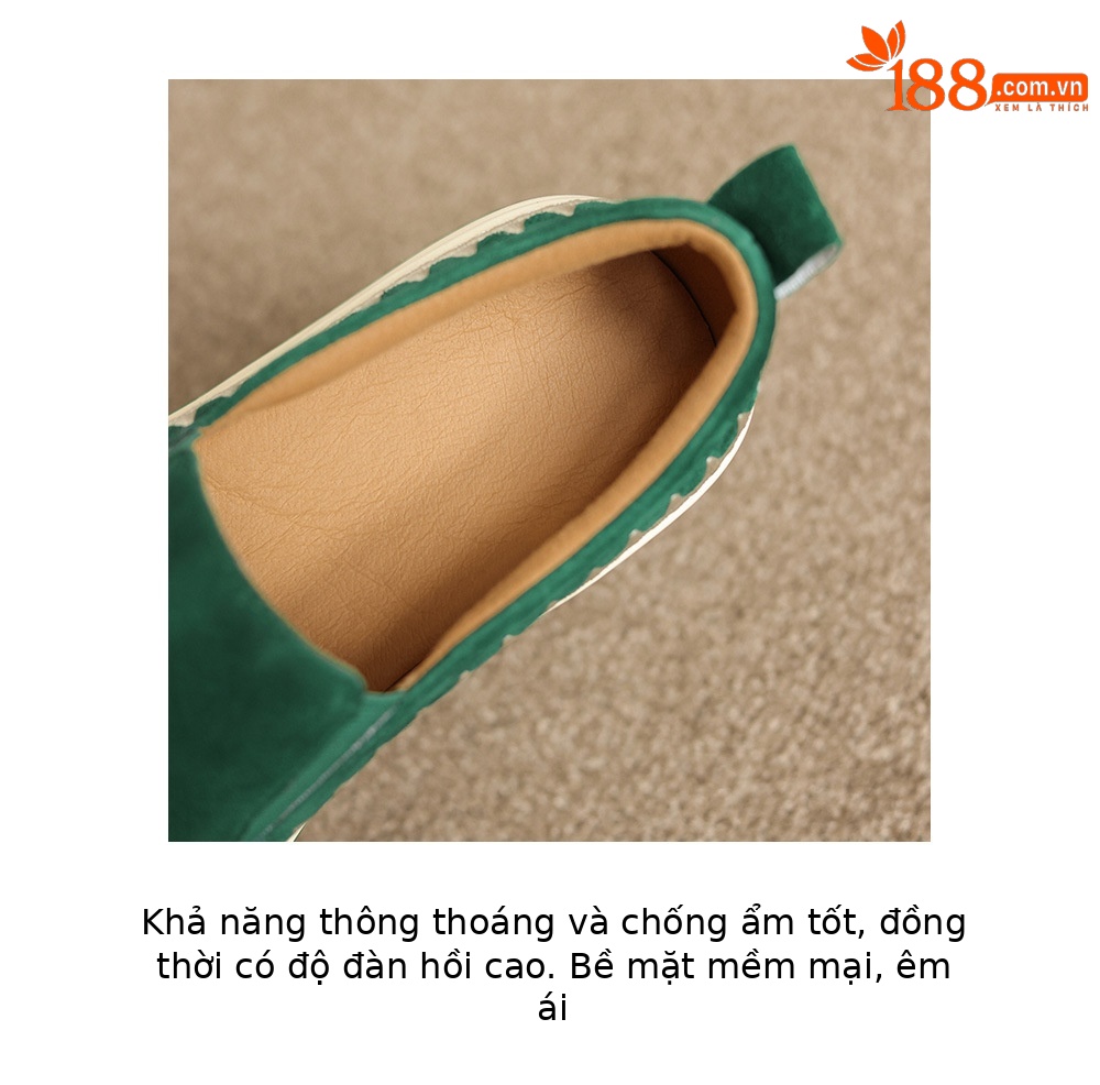 Giày lười nữ mũi vuông phong cách retro đế dày chất liệu da lộn — màu đen chi tiết 7