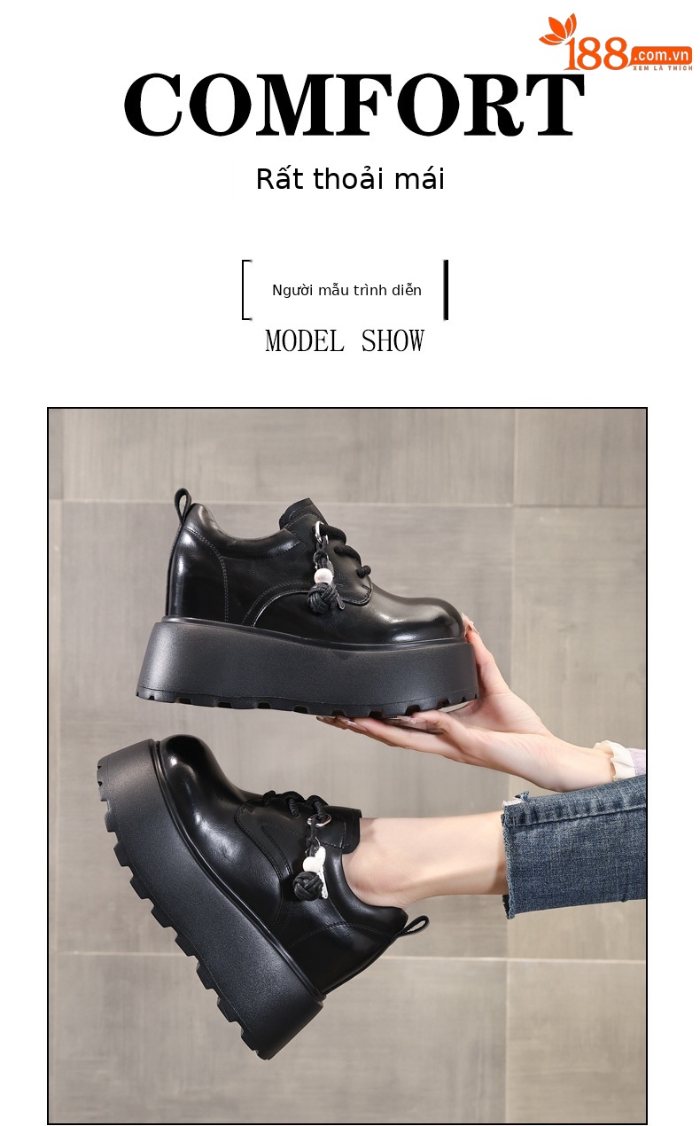 Giày loafer nữ đế dày tăng chiều cao phong cách Hàn Quốc — màu đen chi tiết 10